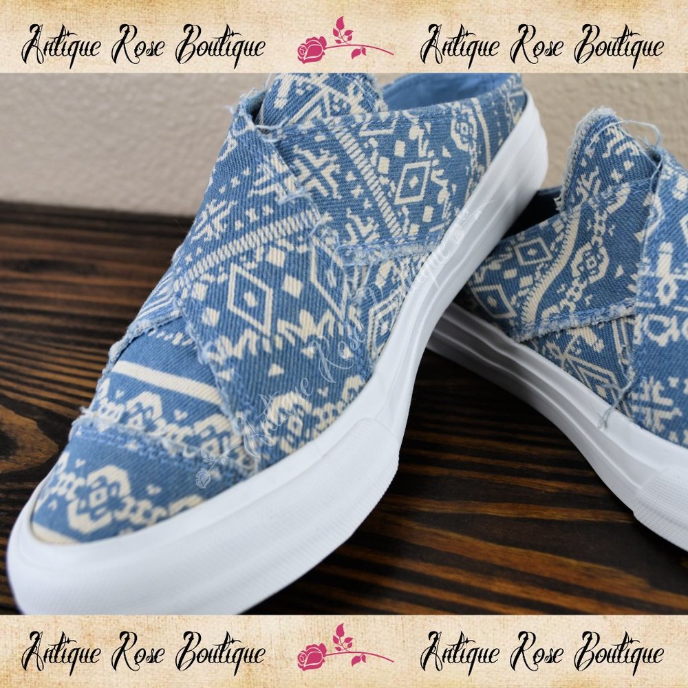 Very G Blue and White Patterned Sneakers. Size 8 Never Wore After Purchase. - Picture 2 of 5